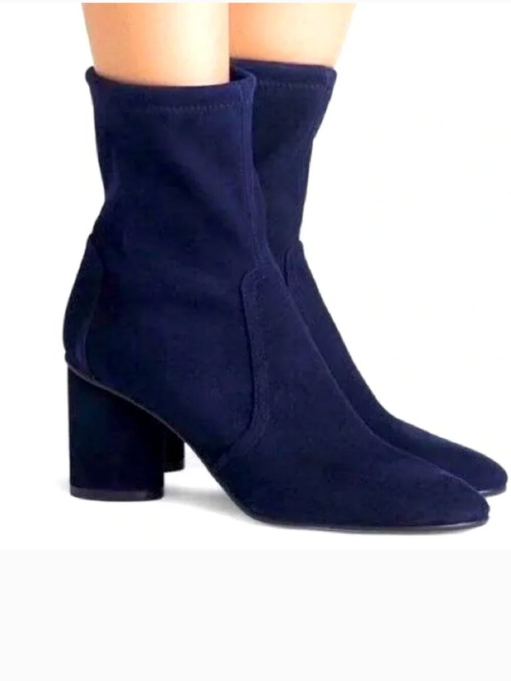 Stuart Weitzman "Margot" Navy Blue Suede, Block Heel, Ankle Boots, 9M, Worn Once